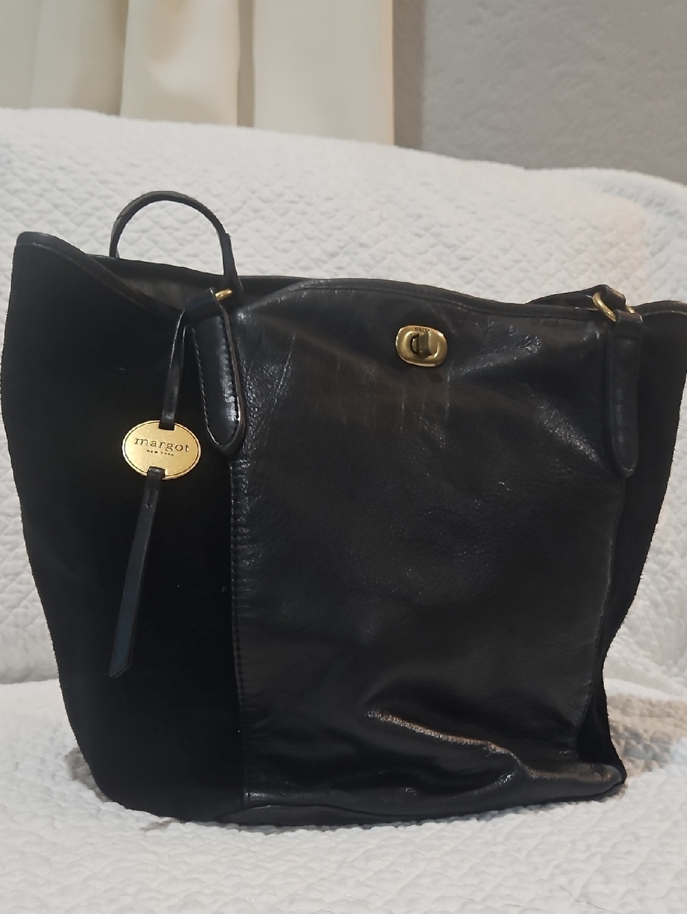 Margot New York Buttery Soft Leather & Suede Handbag Shoulder tote - Picture 2 of 9